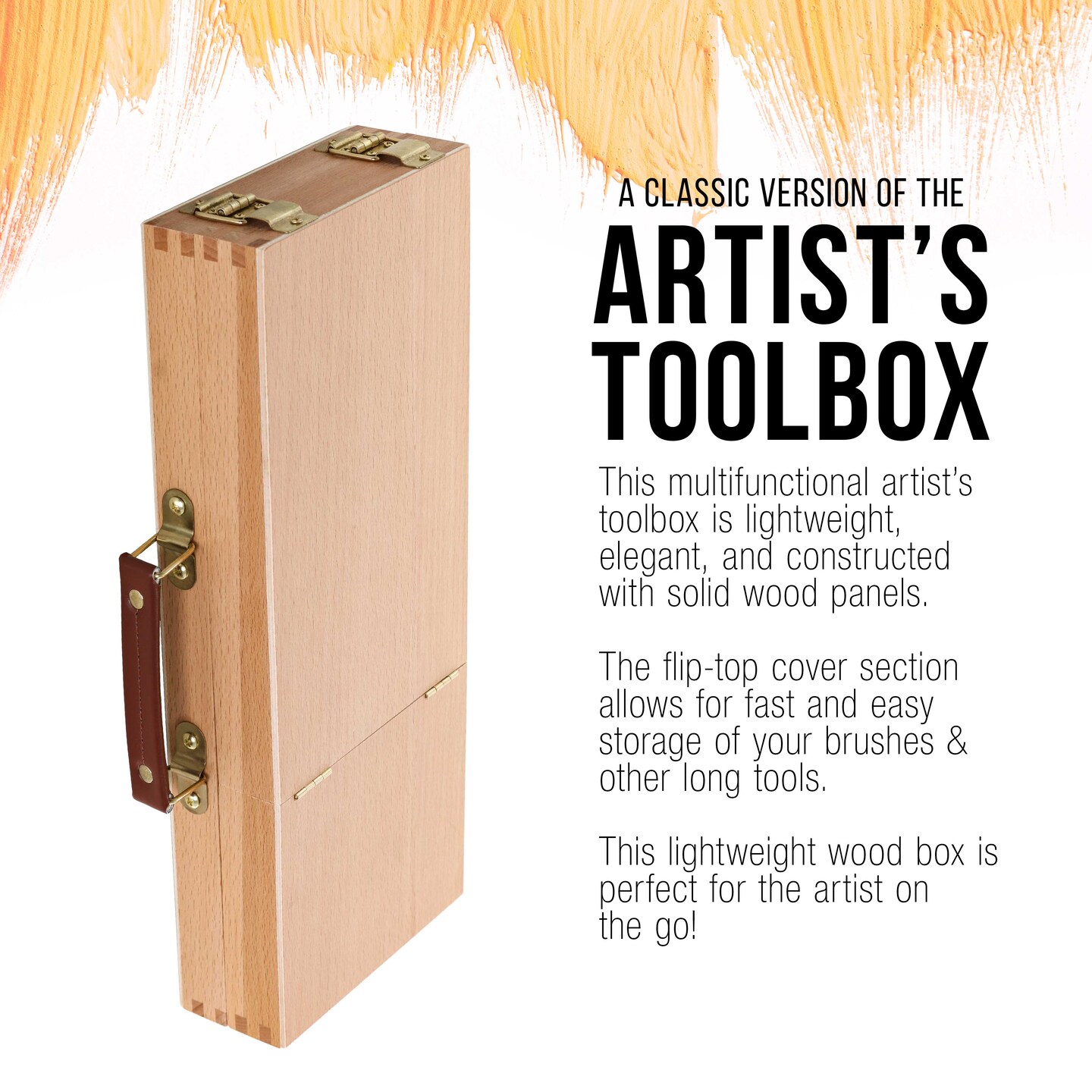 Wooden Flip Opening Artist Brush &#x26; Tool Box