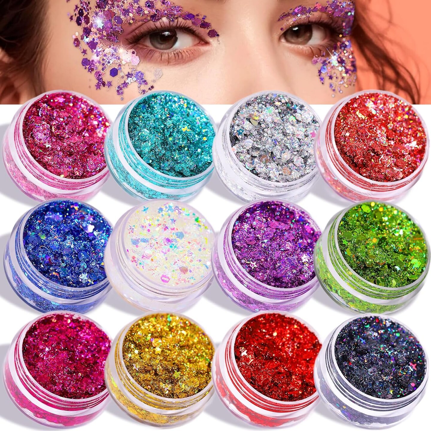 10 grams Sparkly Body and Face Glitter Gel 12 pcs