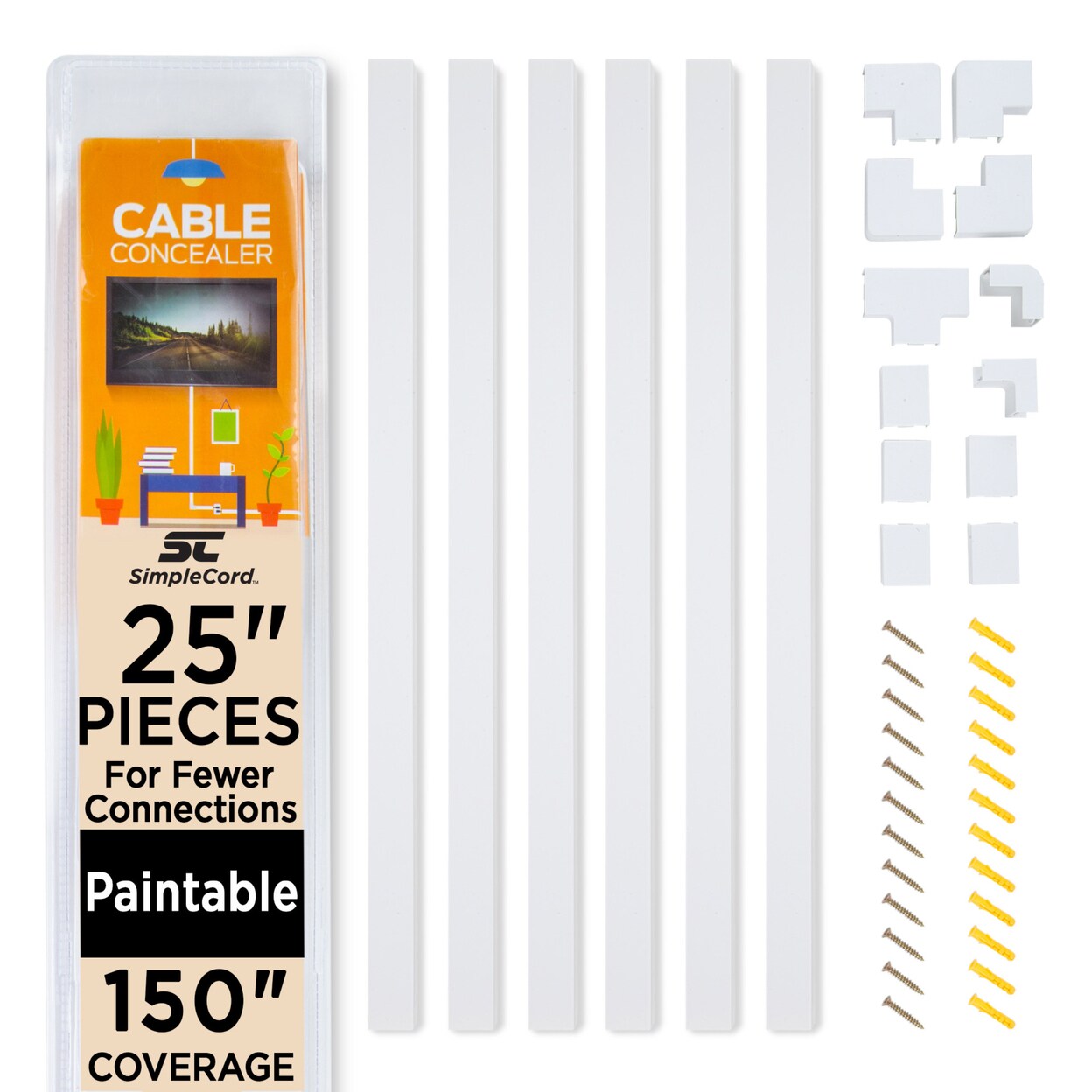 SimpleCord Cord Cable Cover Wall Concealer Management Raceway Kit Organize Home Office