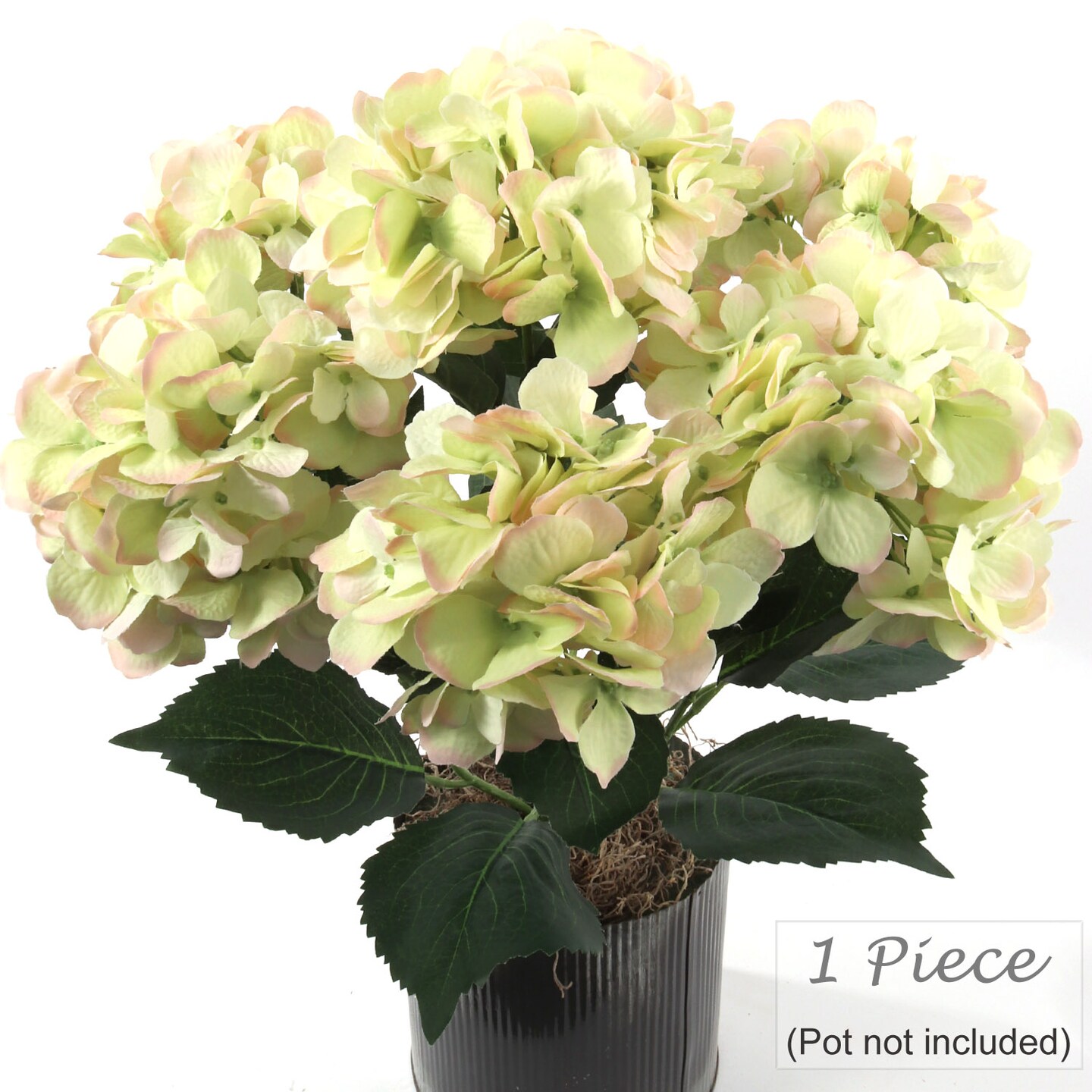 Green & Pink Hydrangea Bush, 20-Inch, 7 Silk Blooms & Foliage, UV Resistant, Floral Bush, Floral Home by Artificial Flowers