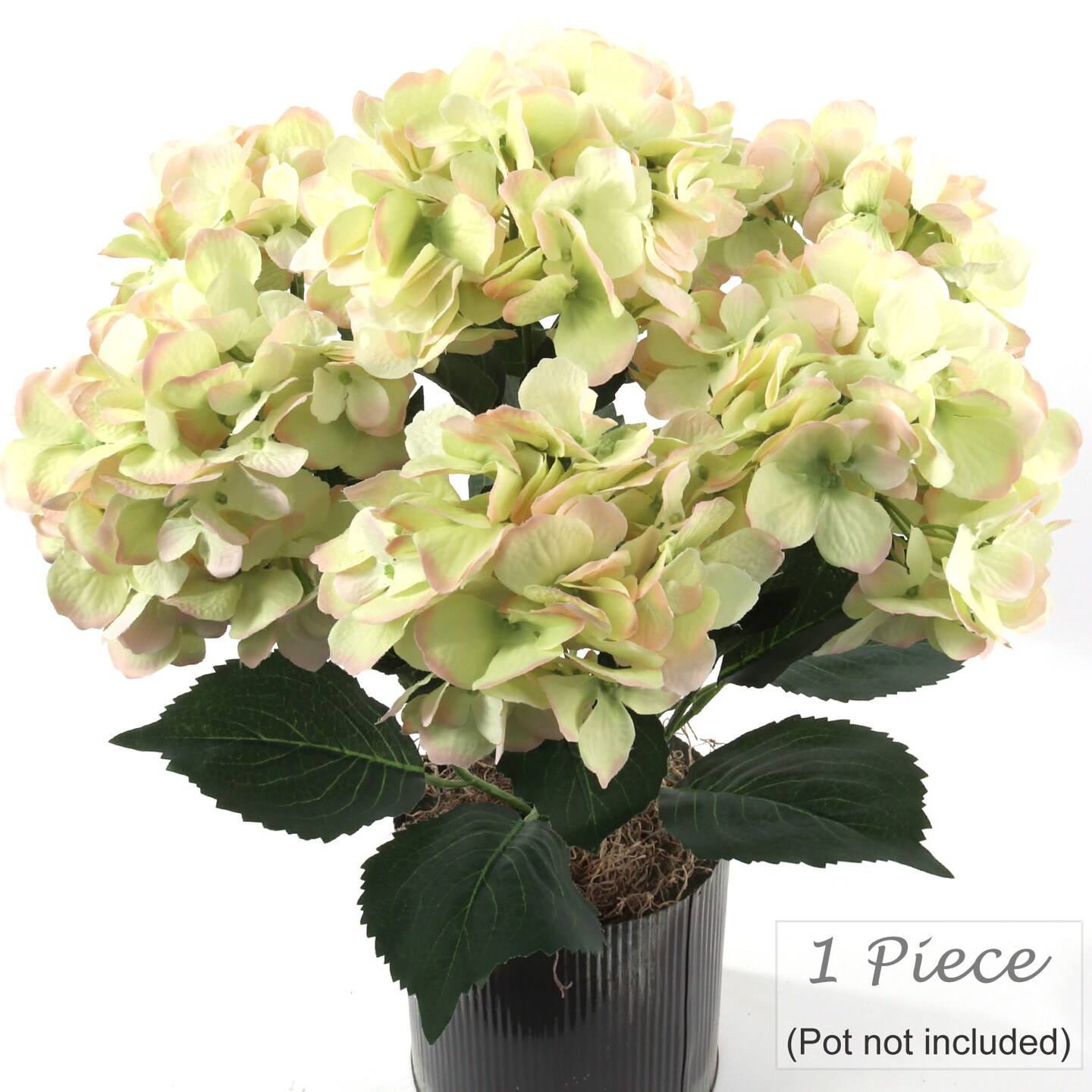 Green &#x26; Pink Hydrangea Bush, 20-Inch, 7 Silk Blooms &#x26; Foliage, UV Resistant, Floral Bush, Floral Home by Artificial Flowers