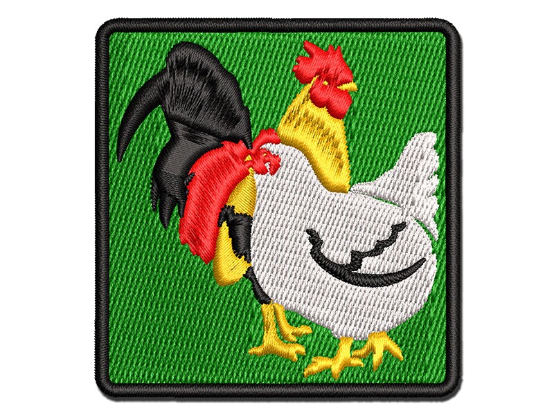 Rooster and Hen Chicken Couple Multi-Color Embroidered Iron-On or Hook &#x26; Loop Patch Applique