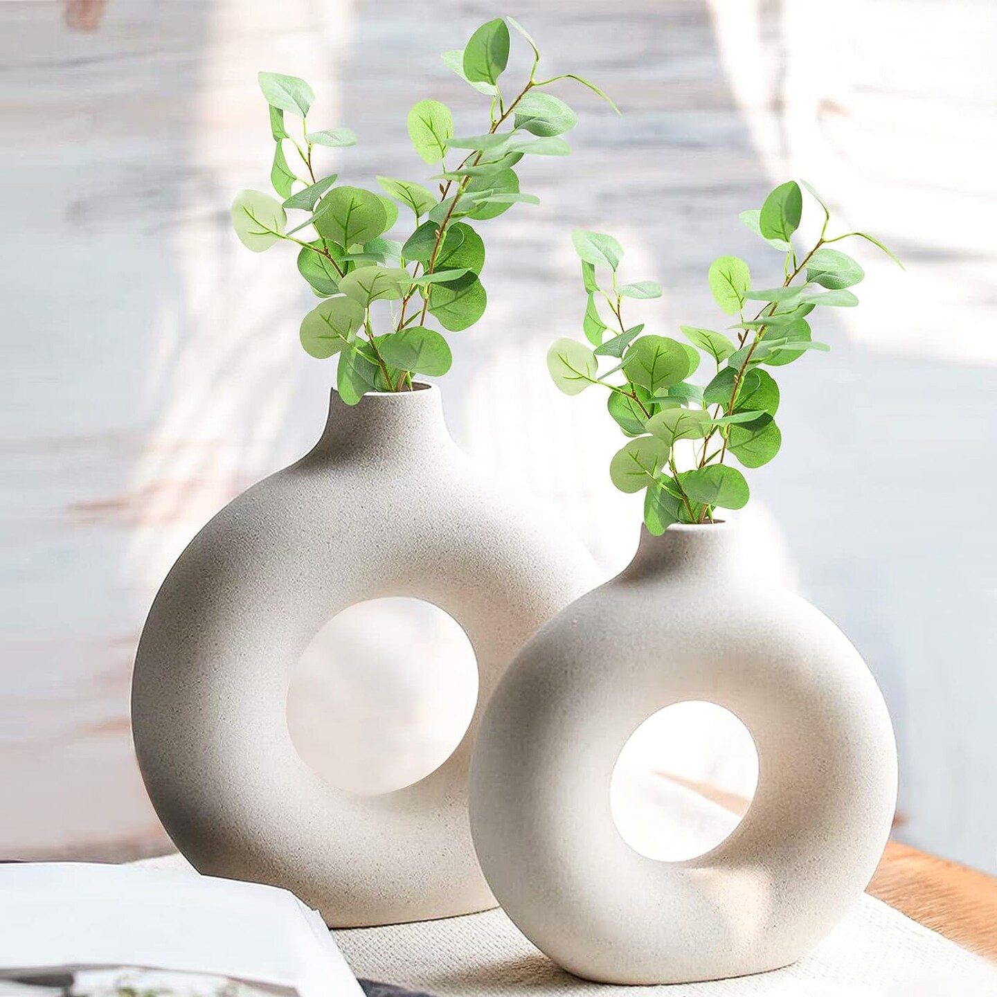 Minimalist Elegance: Set of 2 White Ceramic Vases for Modern Boho Decor