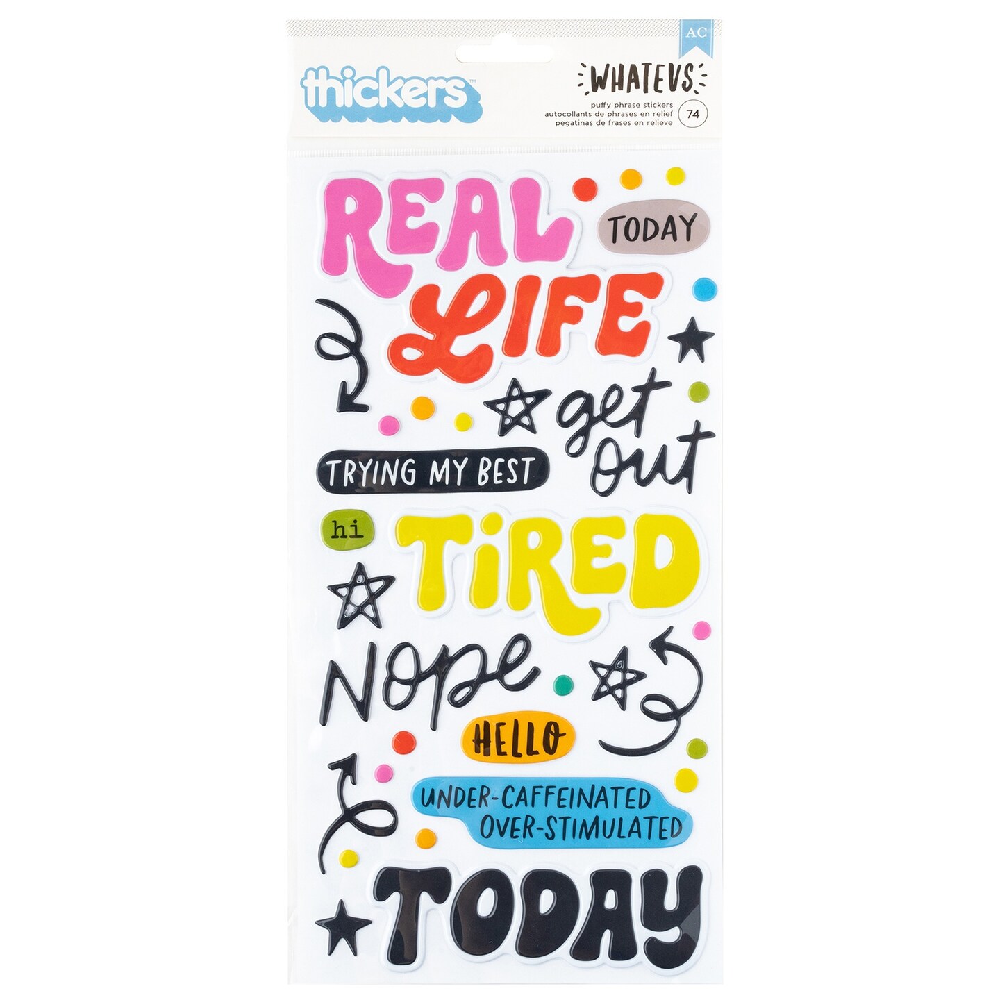 American Crafts Whatevs Thickers Stickers 74/Pkg-Phrase, Glossy Puffy ...