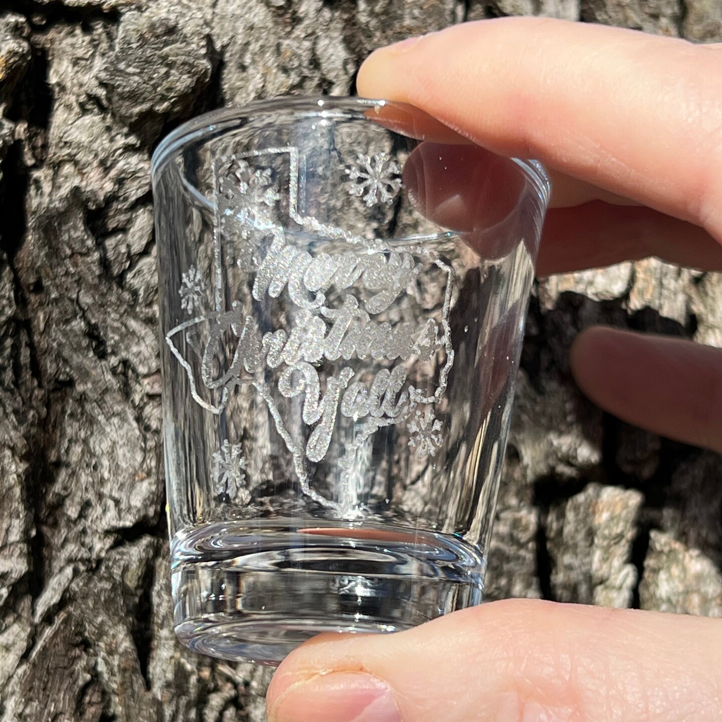 2oz Texas Merry Christmas Y'all Shotglass LASER 2oz Texas Merry Christmas Y'all Shotglass LASER