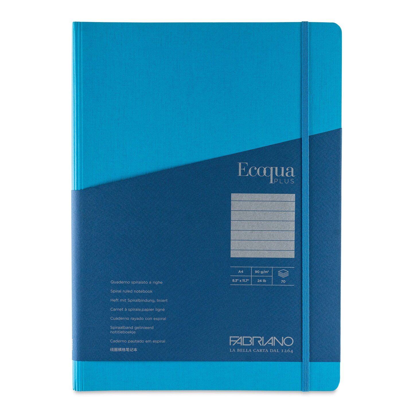 Fabriano Ecoqua Plus Hidden Spiral-Bound Notebook - Turquoise, 11-7/10&#x22; x 8-1/4&#x22;, Ruled