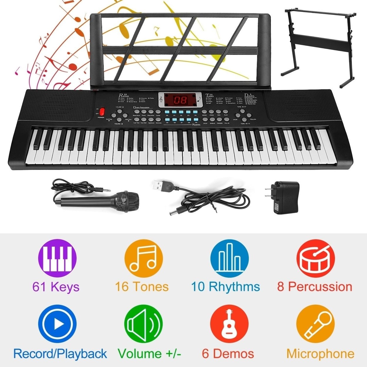 61 Keys Digital Music Electronic Keyboard Electric Musical Piano Instrument