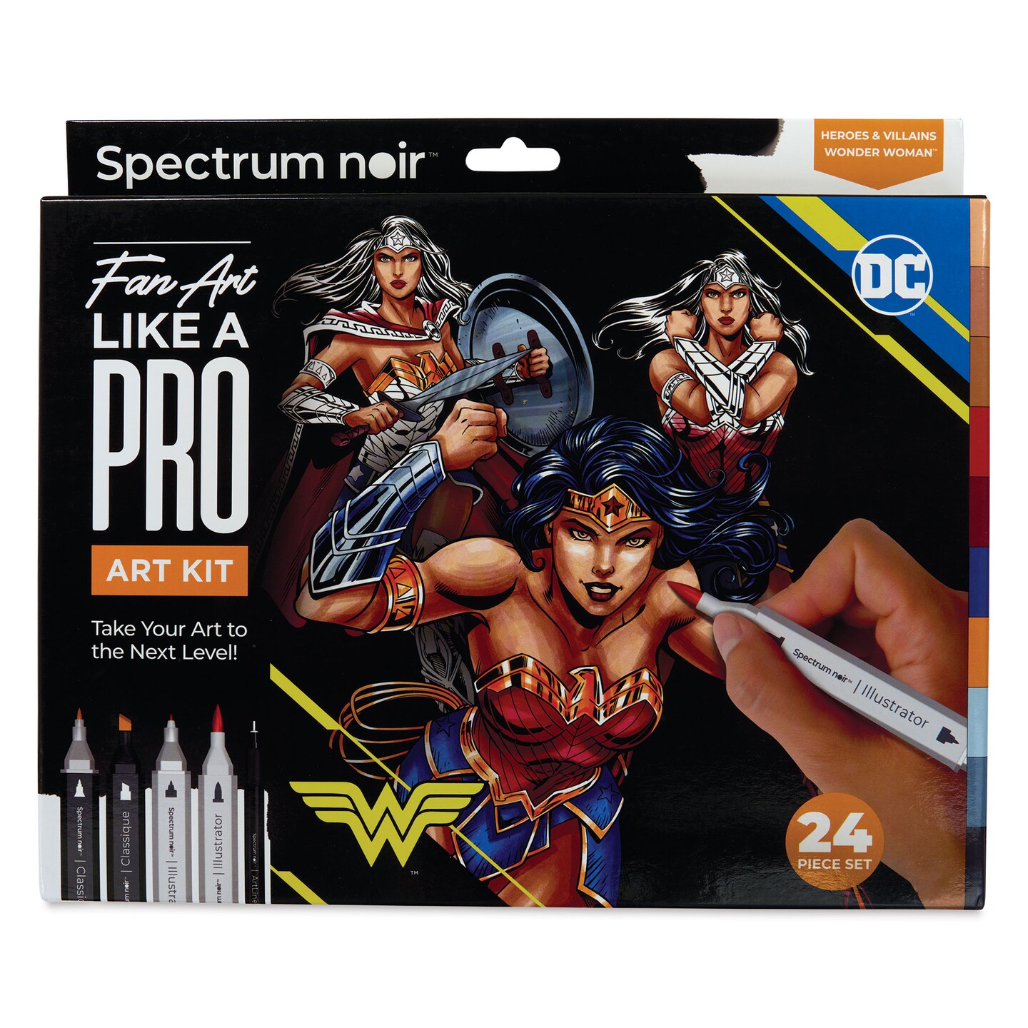 Spectrum Noir DC Heroes and Villains Pro Fan Art Markers - Wonder Woman, Kit of 24