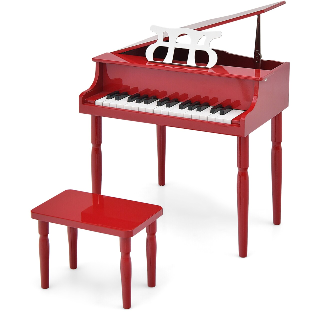 Gymax 30-Key Classic Baby Grand Piano Toddler Toy Wood w/ Bench and Music Rack Red
