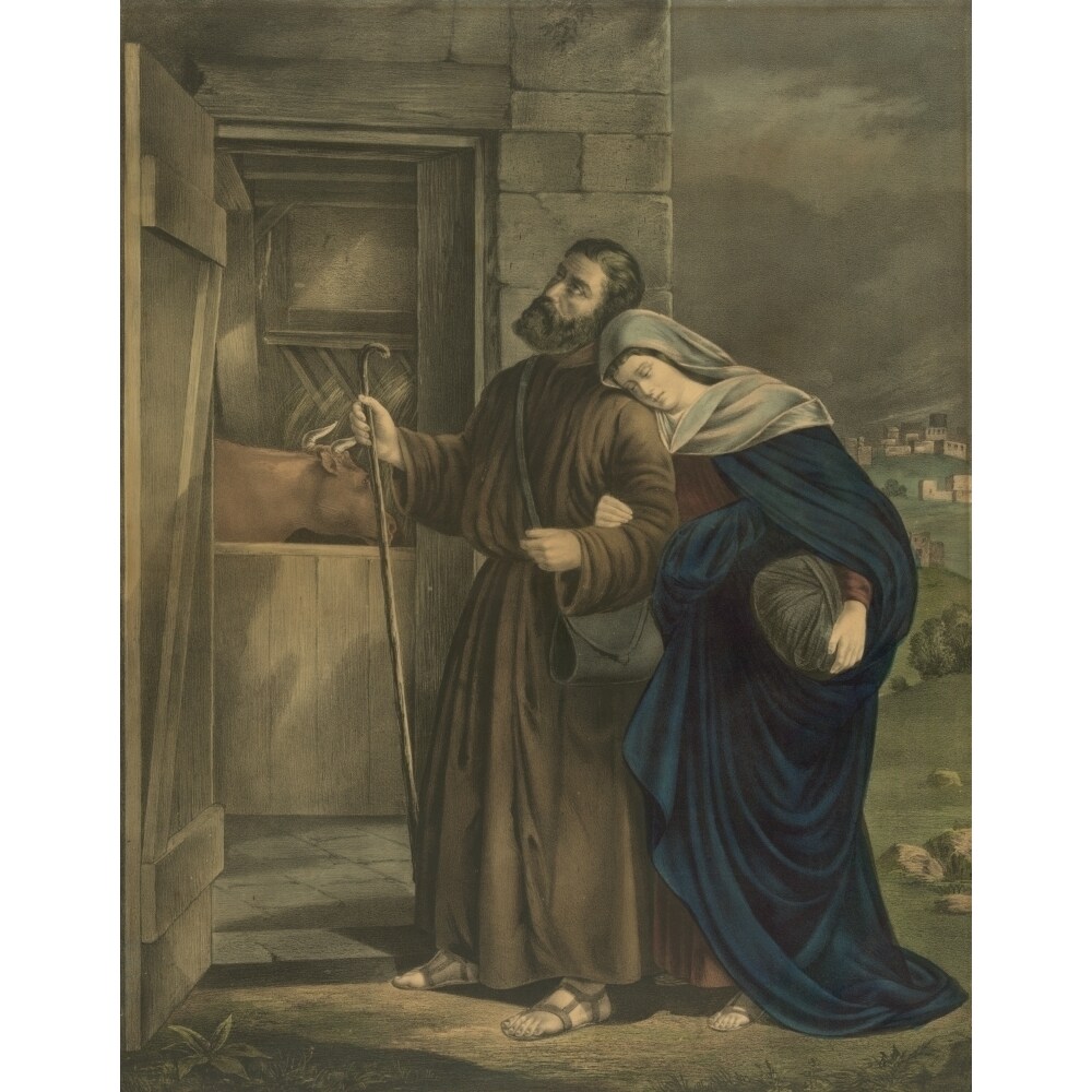 Posterazzi J.L. Giles Lith The First Christmas Eve Mary and Joseph at stable in Bethlehem n.d. Poster Print
