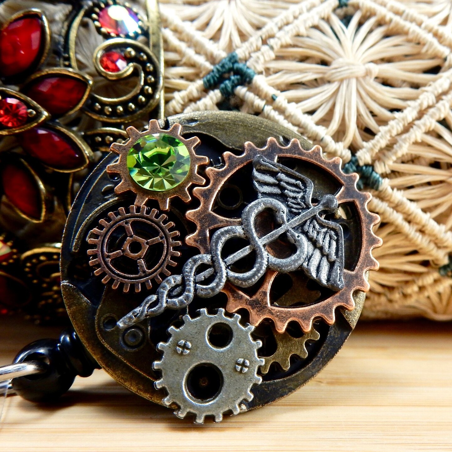 Crystal Nurse Badge Reel, Custom Caduceus Badge Holder, Steampunk