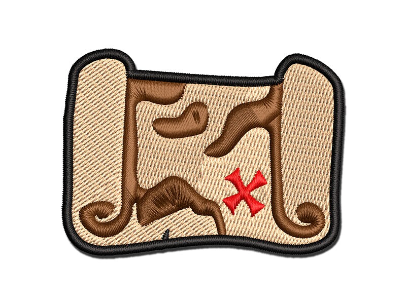 Treasure Map Scroll Pirate X Marks the Spot Multi-Color Embroidered Iron-On or Hook &#x26; Loop Patch Applique