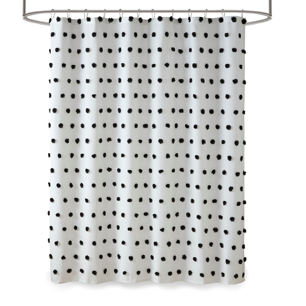 Gracie Mills Albert Polka Dot Shower Curtain With Pom Poms Grace-7666 72X72 Inches