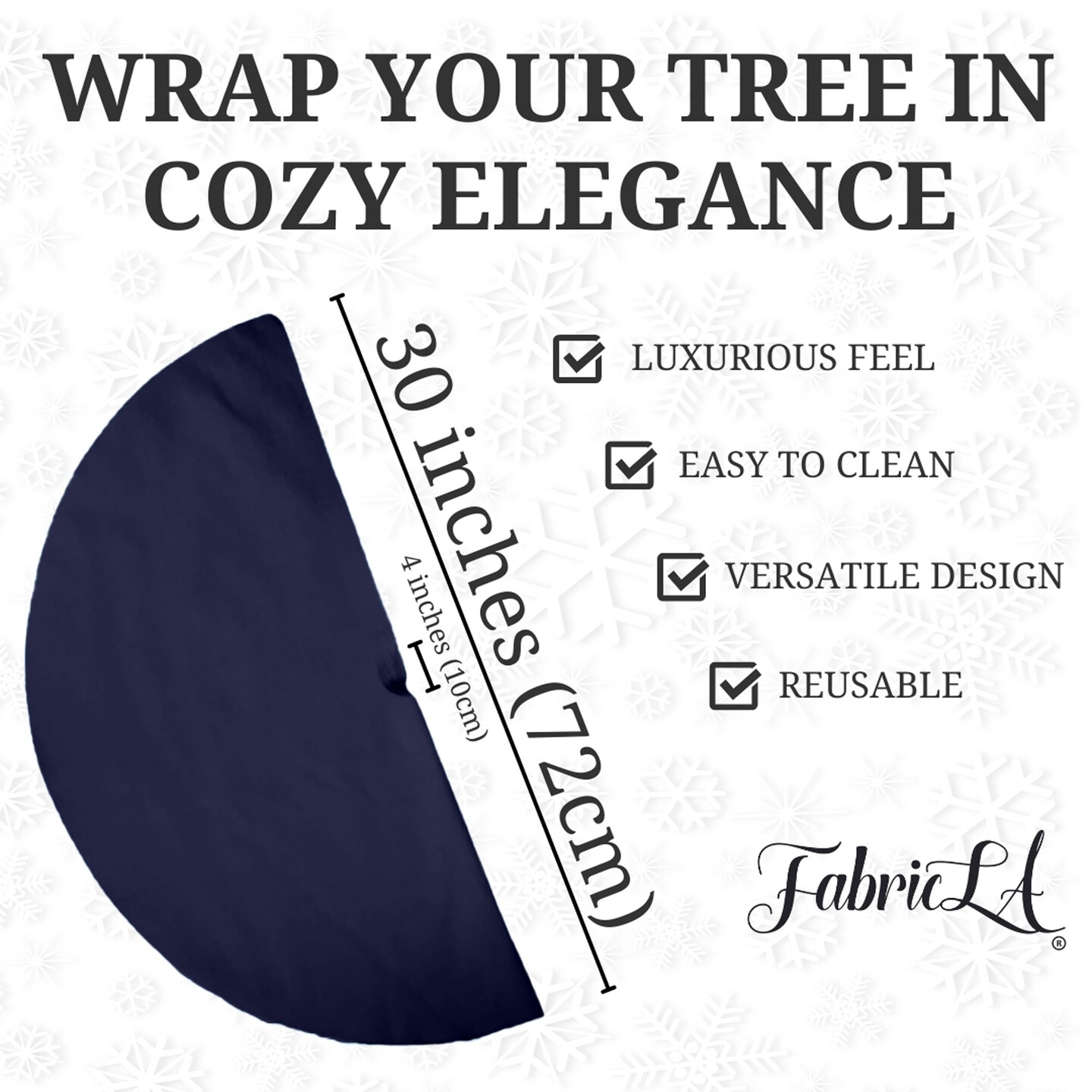 FabricLA 30&#x22; Dark Navy Blue Faux Fur Christmas Tree Skirt - Fluffy Plush Tree Skirt (72cm) for Holiday Decorations