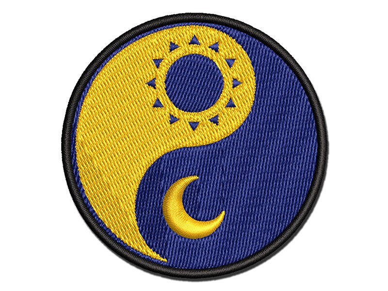 Sun Moon Yin Yang Night Day Multi-Color Embroidered Iron-On or Hook &#x26; Loop Patch Applique