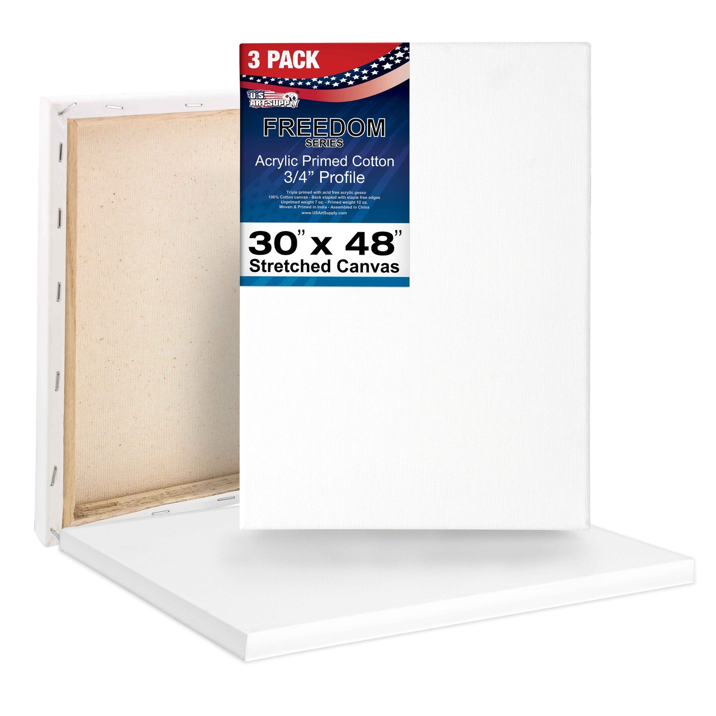 30 x 48 inch Stretched Canvas 12 Ounce Triple Primed 3 Pack