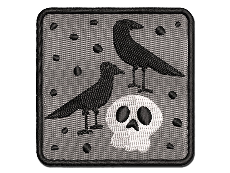 Two Ravens and Skull Halloween Doodle Multi-Color Embroidered Iron-On or Hook &#x26; Loop Patch Applique