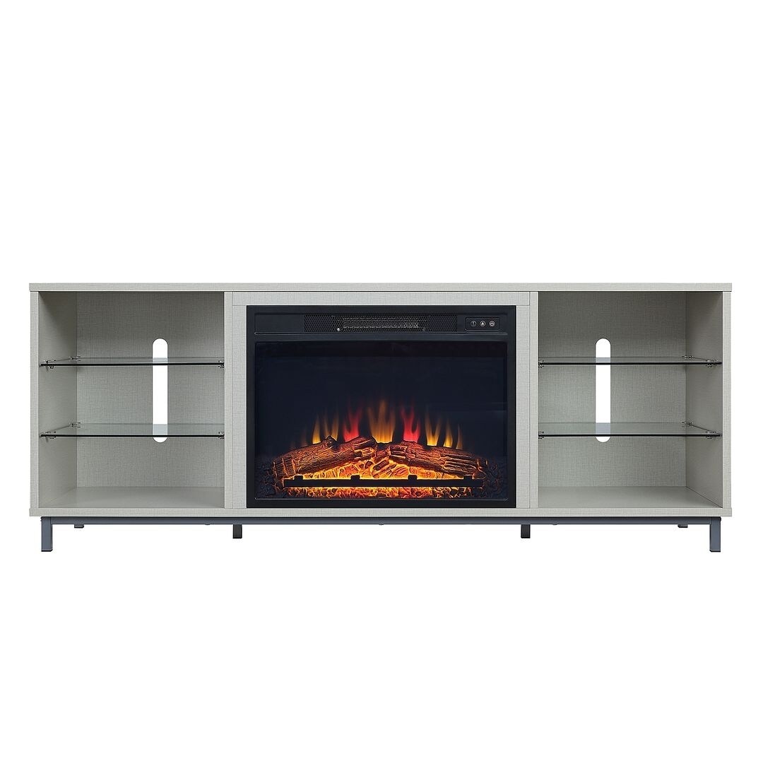 Manhattan Comfort Brighton 60" Fireplace with Glass Shelves and Media Wire Management