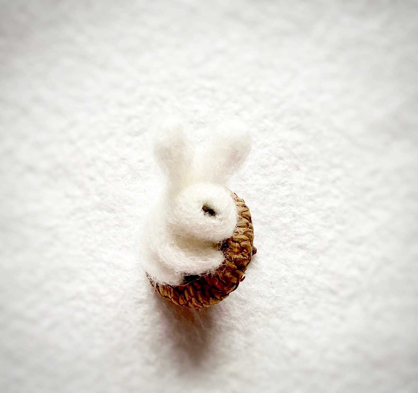 Bunny Ornament, Needle Felted Bunny in Acorn Cap, Holiday Ornament