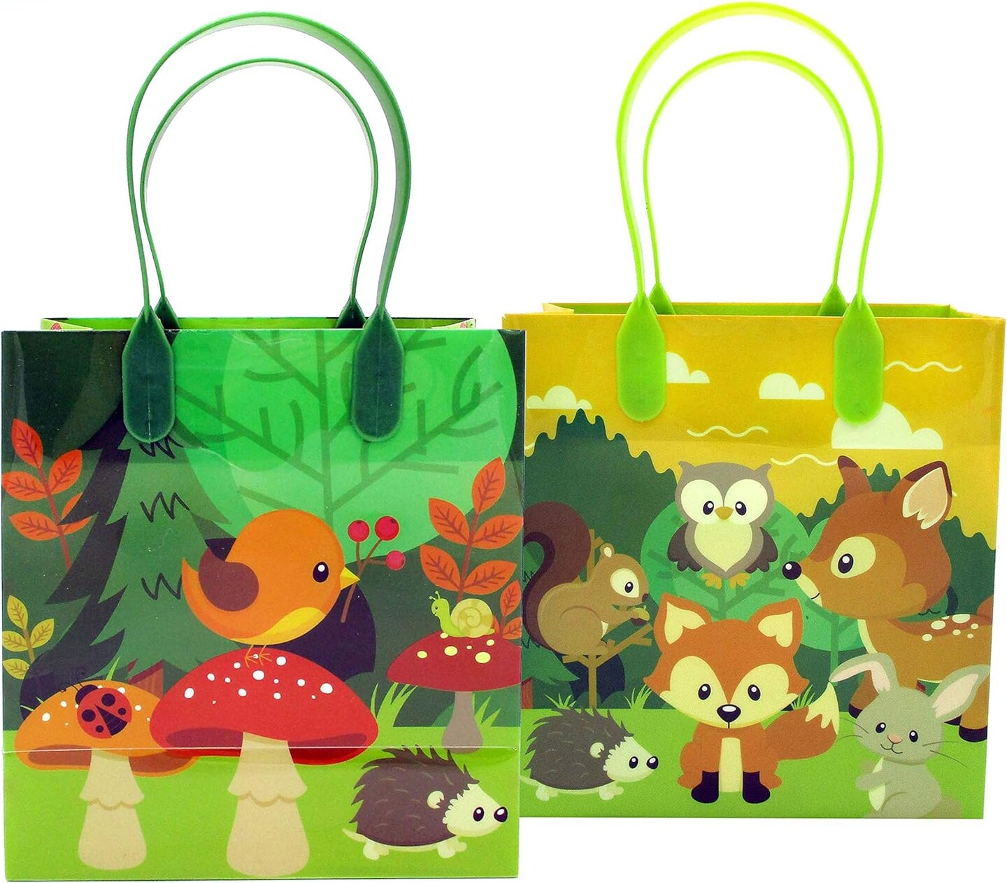 Tiny Mills Woodland Animals Forest Creatures Critters Party Favor Bags Treat Bags with Handles, Candy Bags for Birthday Party Bags Party Supplies,12 Pack