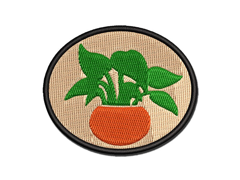 Potted Plant Pothos Devils Ivy Multi-Color Embroidered Iron-On or Hook &#x26; Loop Patch Applique