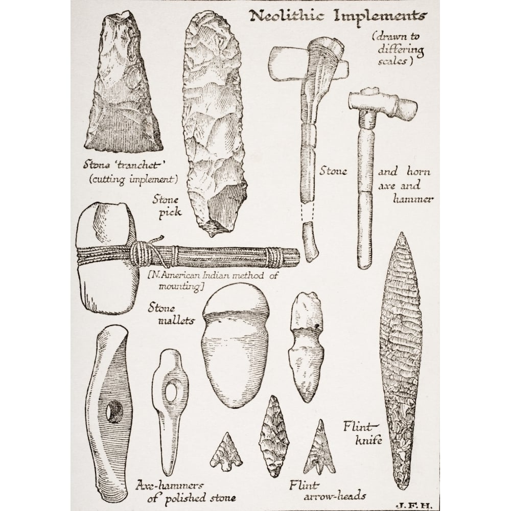 Posterazzi Neolithic Implements From The Book The Outline Of History By H.G.Wells Volume 1  Published 1920. Poster Print