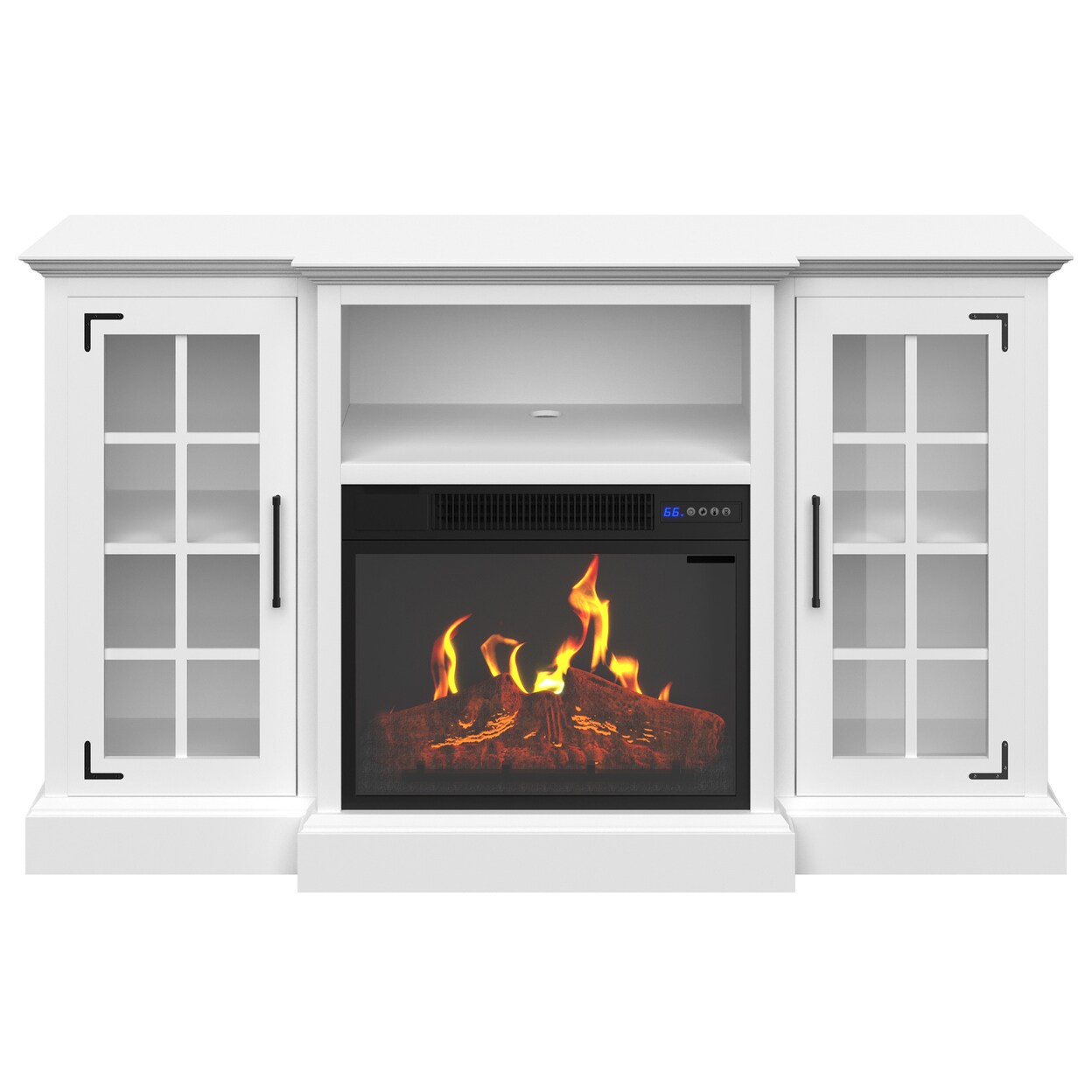 White Tv Stand With Electric Fireplace For 65-Inch Tvs Media Console Furniture