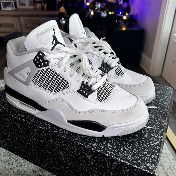 Air Jordan 4 Military Black White Black Neutral Grey Sneakers for Men and Women MakerPlace by Michaels