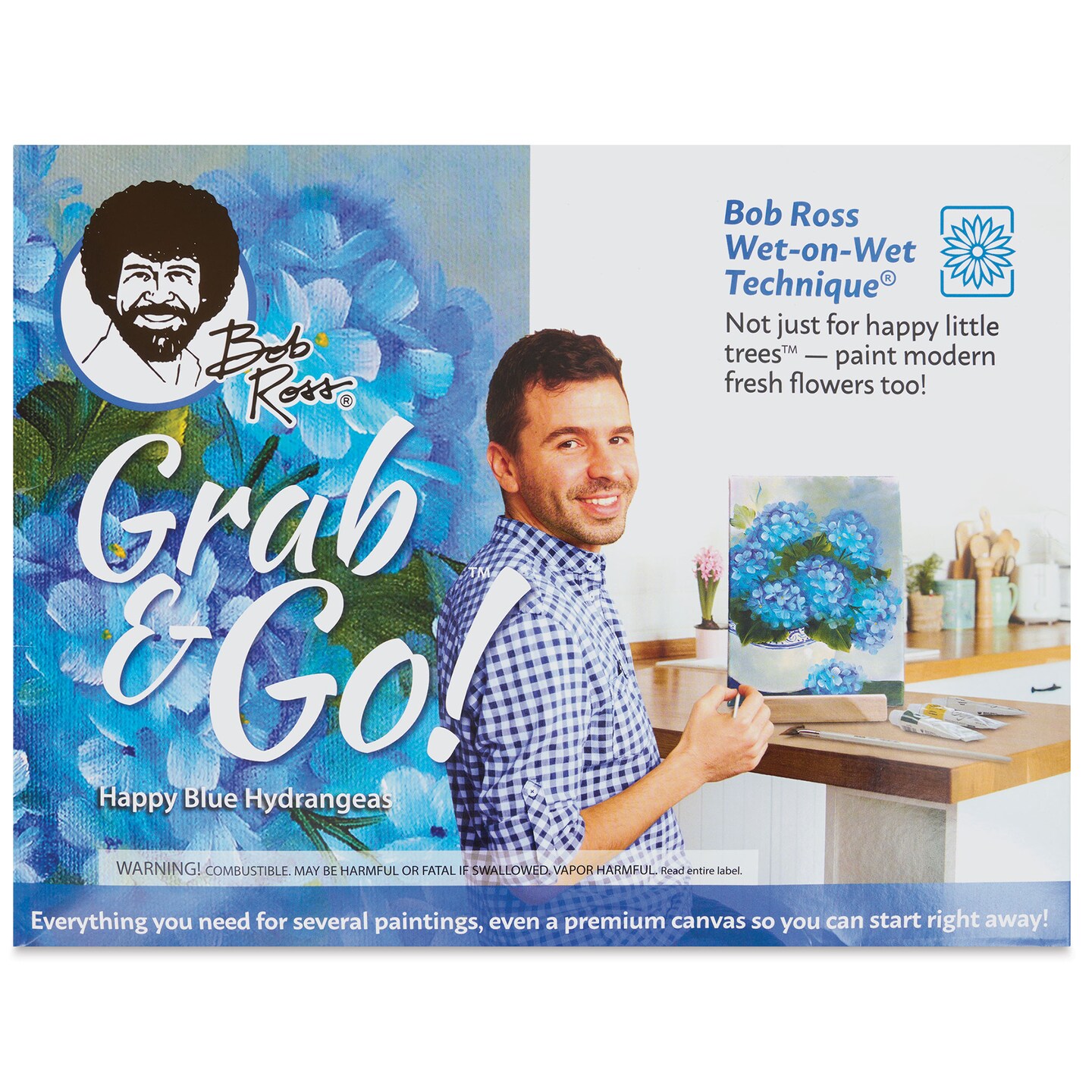 Bob Ross Grab and Go Floral Paint Kit - Happy Blue Hydrangeas
