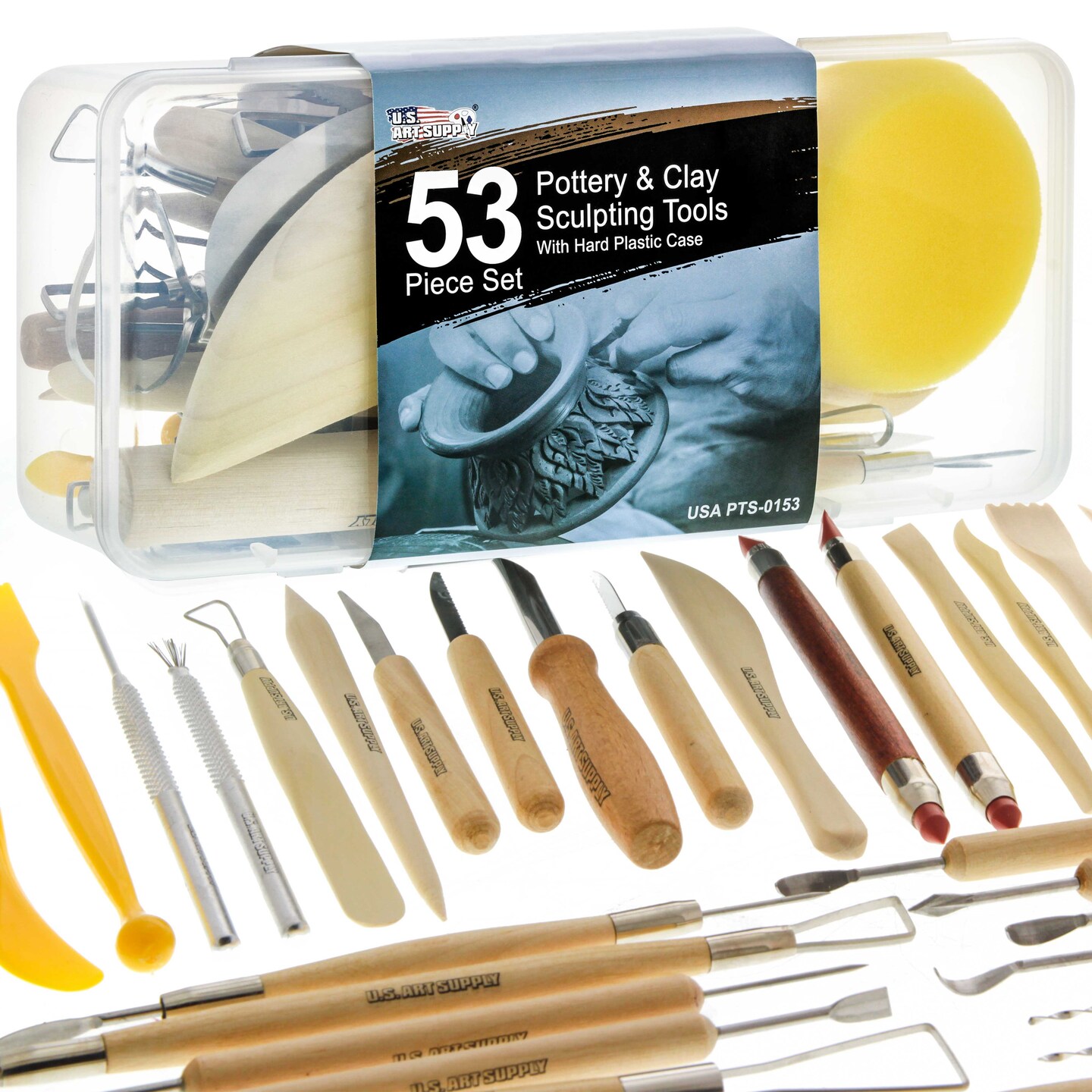 53 Piece Pottery &#x26; Clay Sculpting Tool Set with Hard Plastic Storage Box