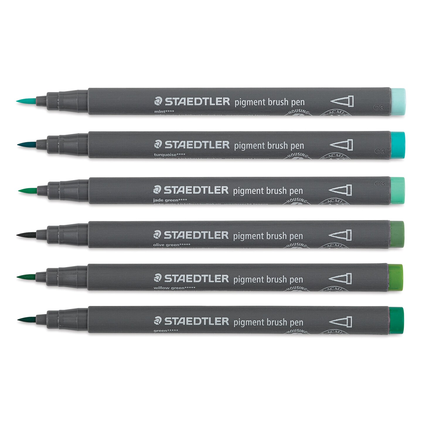 Staedtler Pigment Arts Brush Pens - Greens and Turquoises, Set of 6