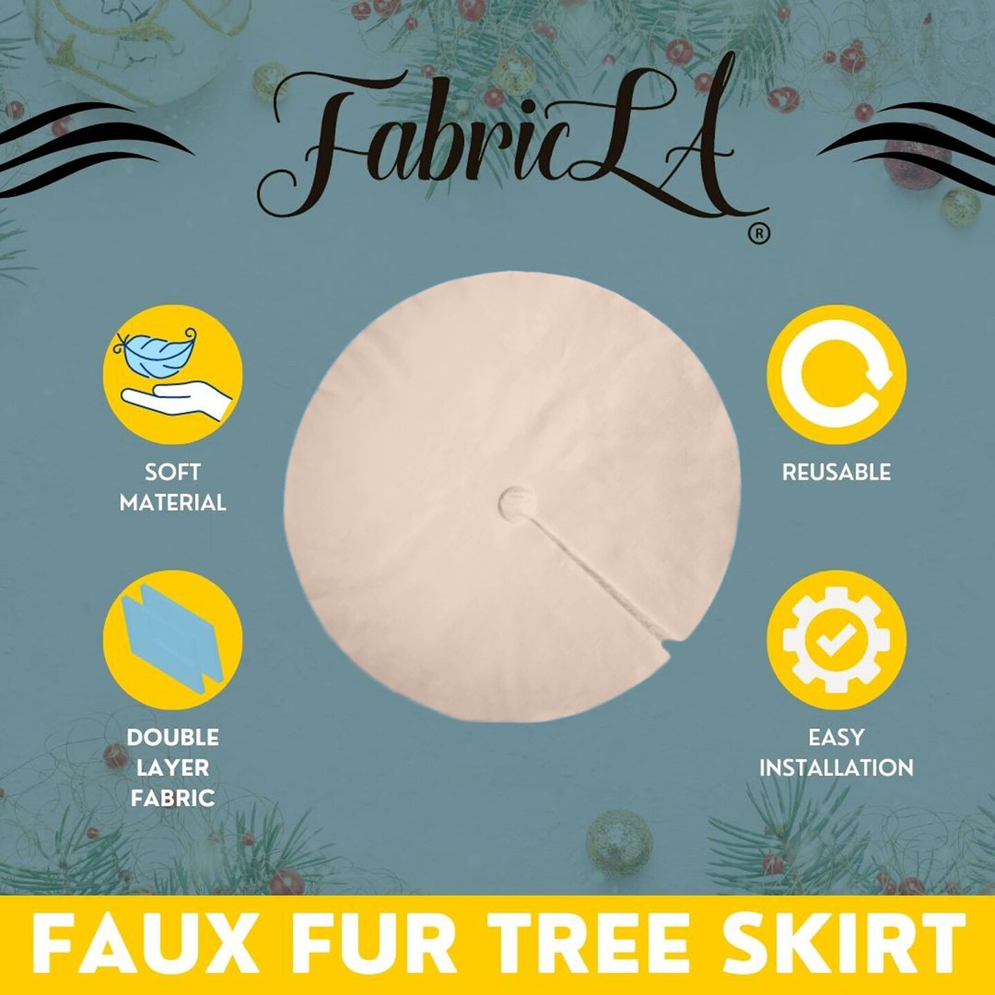 36&#x22; Latte Faux Fur Christmas Tree Skirt - Fluffy Plush Tree Skirt (91cm) for Holiday Decorations (FabricLA)