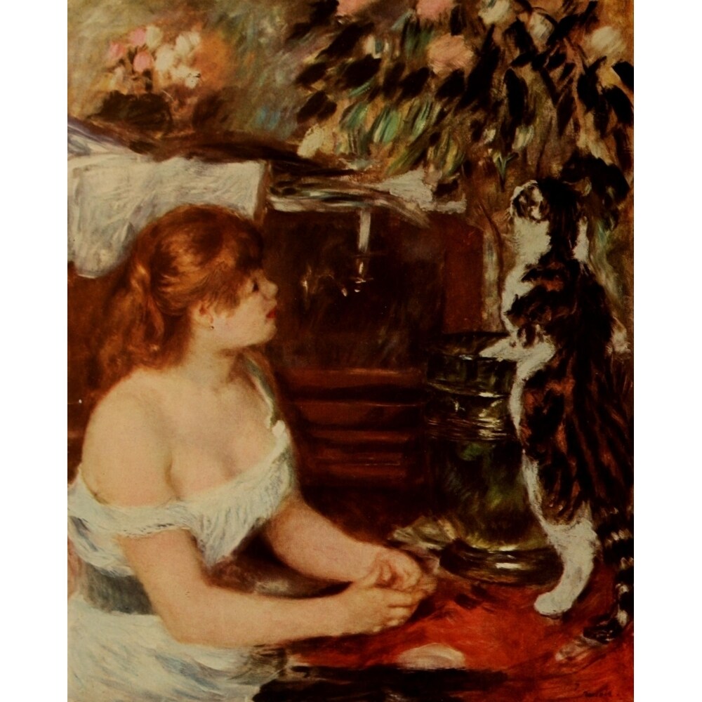 Posterazzi Girl with a Cat c.1885 Poster Print by Pierre-Auguste Renoir