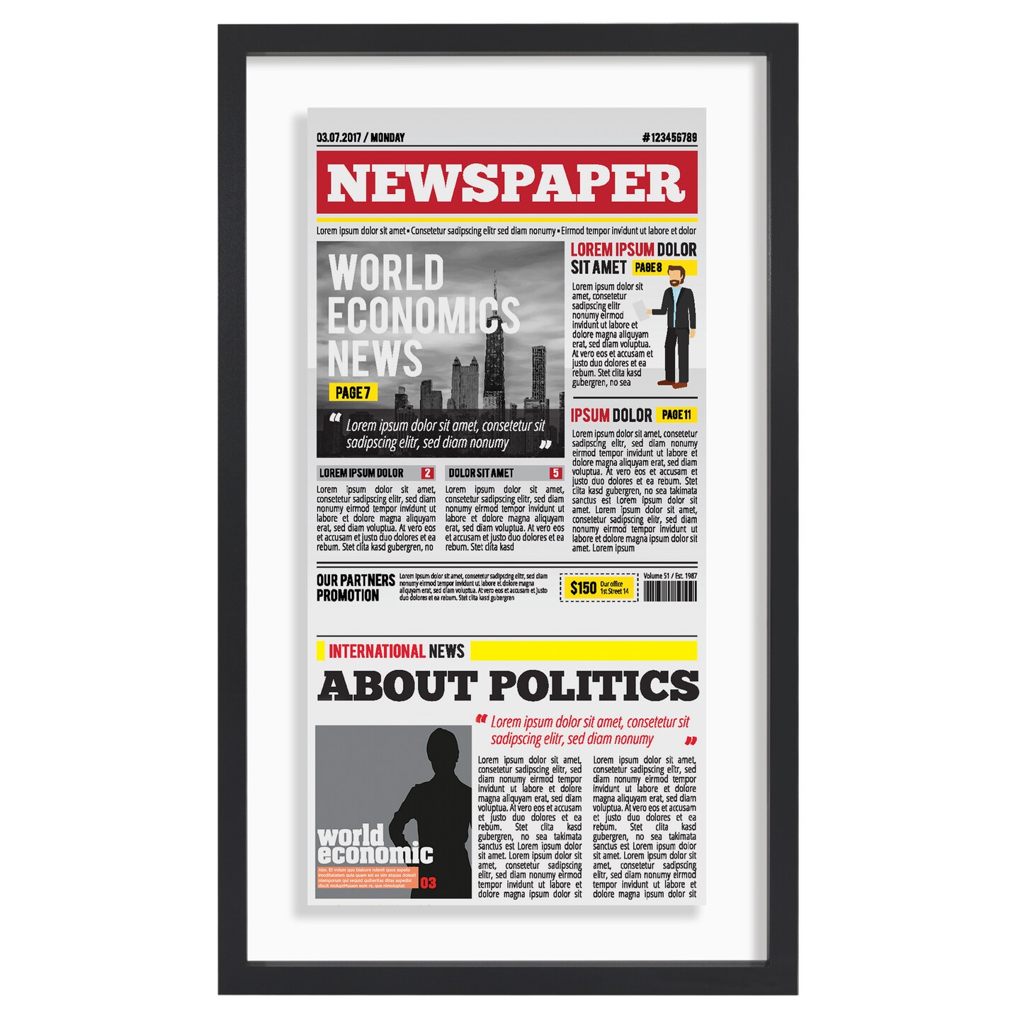 Americanflat 15x26 Floating Newspaper Frame - Ideal for Showcasing Newspaper Front Page - Easy Open Buttons for Loading Photos - Shatter Resistant Glass- Hanging Hardware - Black