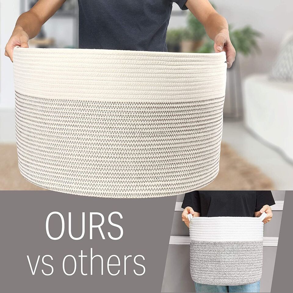 2Pcs Coiled Rope Storage Basket Woven Cotton Large Toy Laundry Bins Organizer