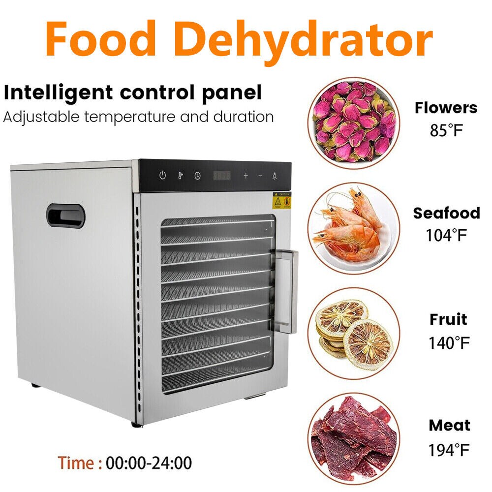 Kitcheniva Premium Food Dehydrator 10-Tray Stainless Steel Fruit Meat Jerky Dryer&#x26;Timer