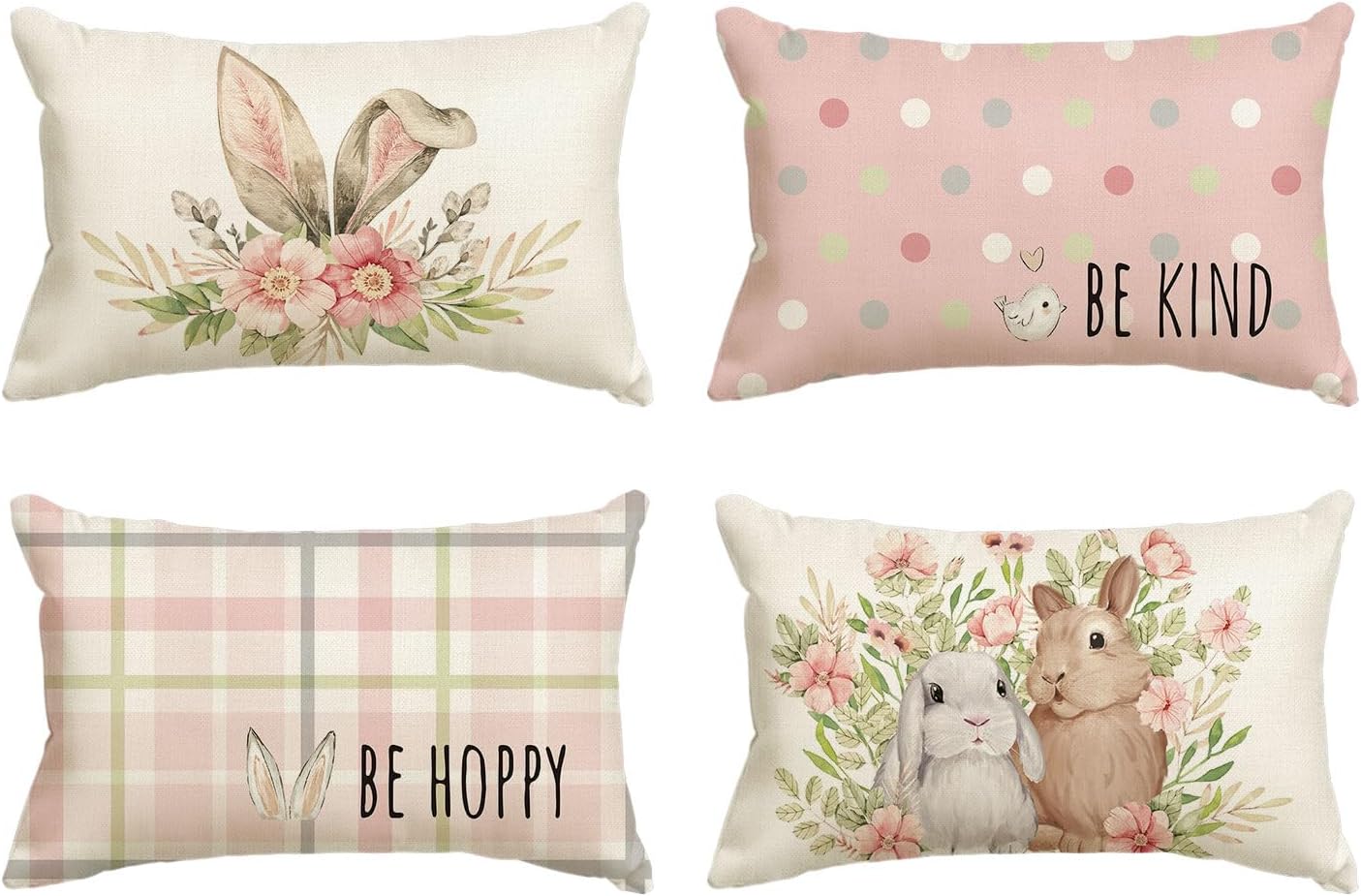 12x20 Inches Rabbit With a Polka Dots Decor Pillow Covers set of 4