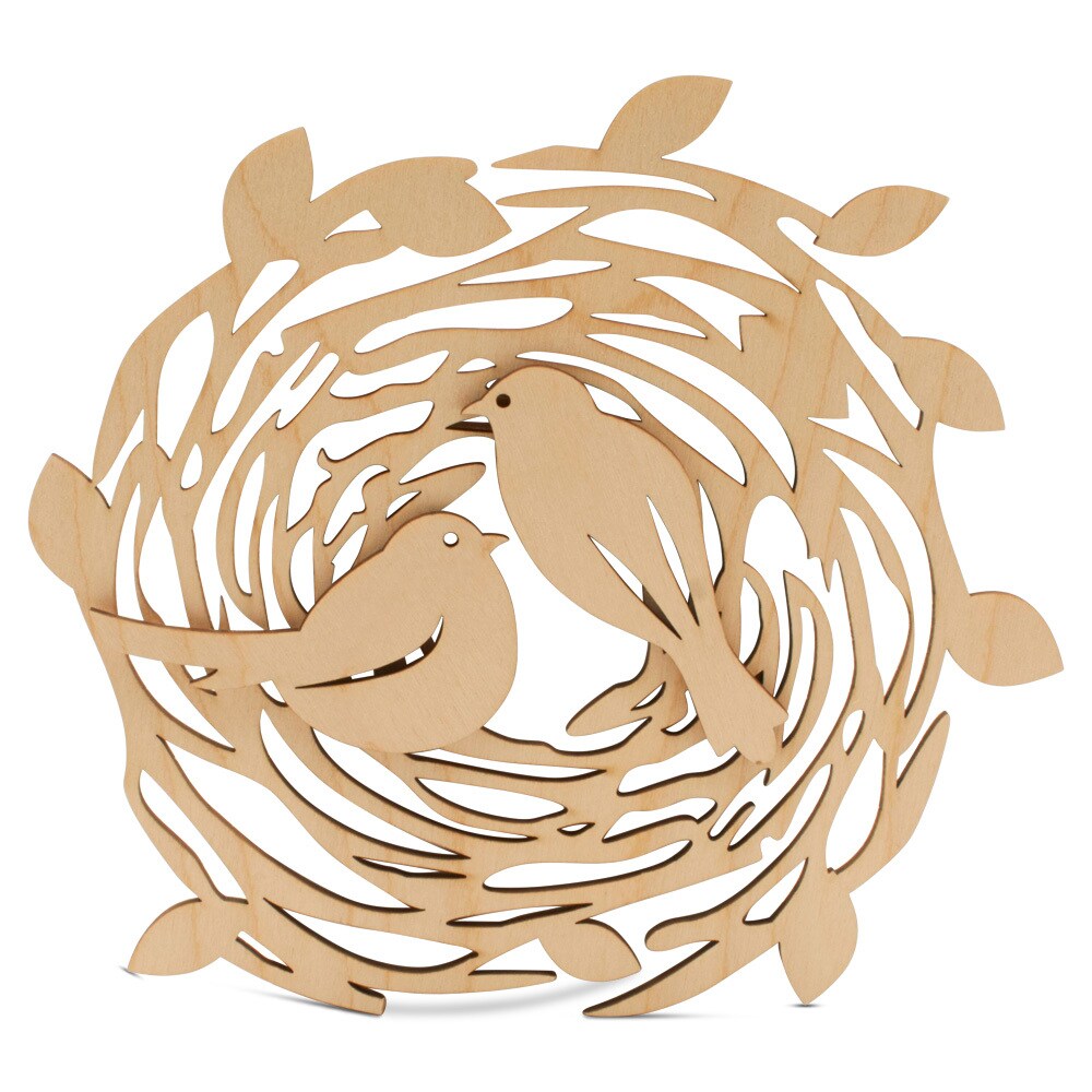 2 Wooden Birds & Nest Wood Cutout Kit 8"-12”, 1/8" Thick |Woodpeckers