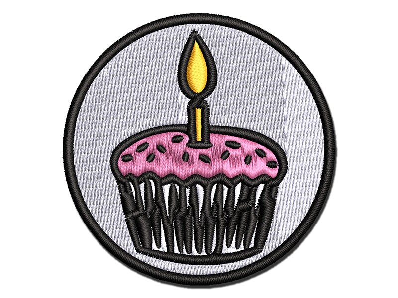 Sprinkled Birthday Cupcake with Candle Multi-Color Embroidered Iron-On ...