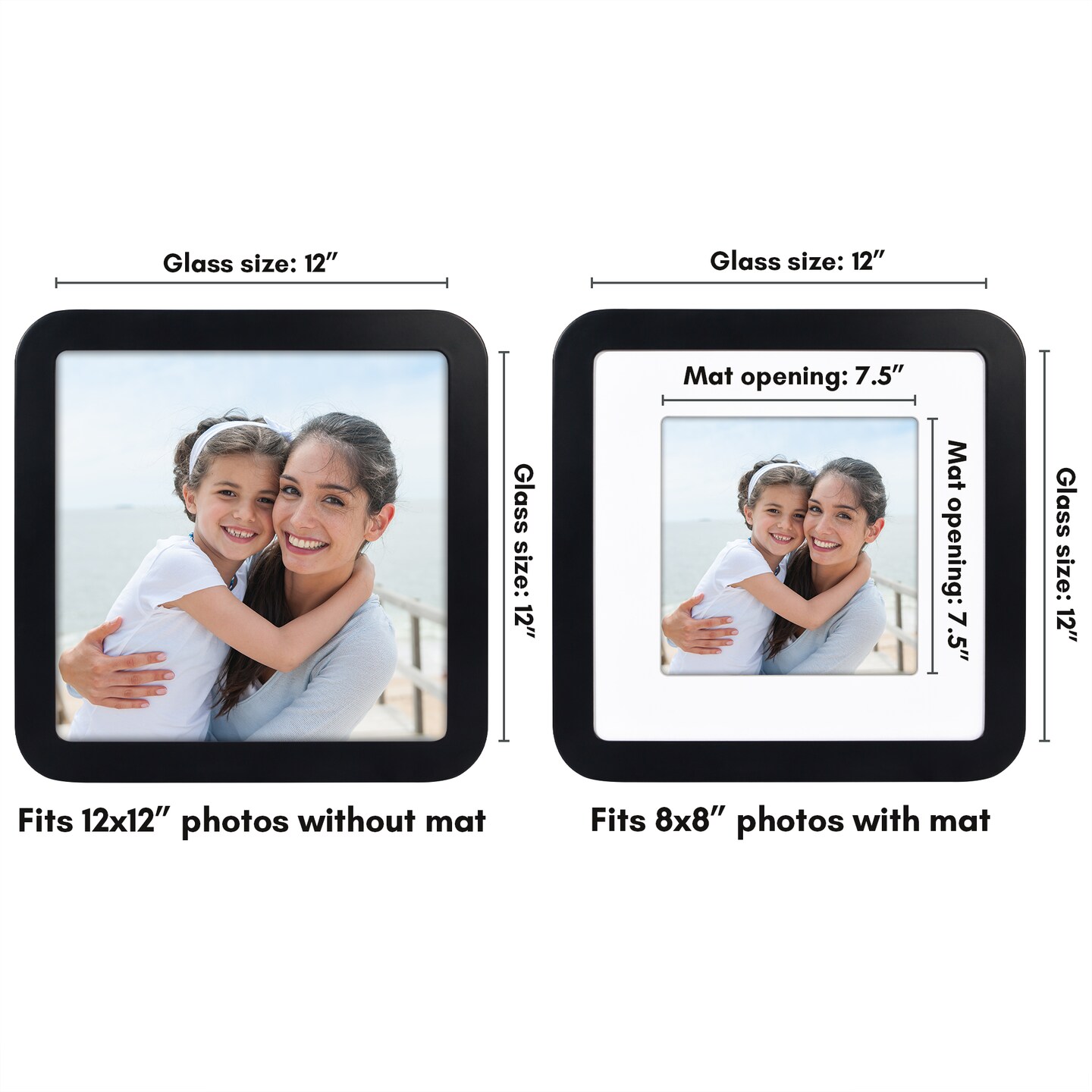 Americanflat Curved Corner Photo Frame with Mat - Picture Frame with Round Corners - Shatter Resistant Glass - Triangle Hanging Hardware - Includes Easel - Black