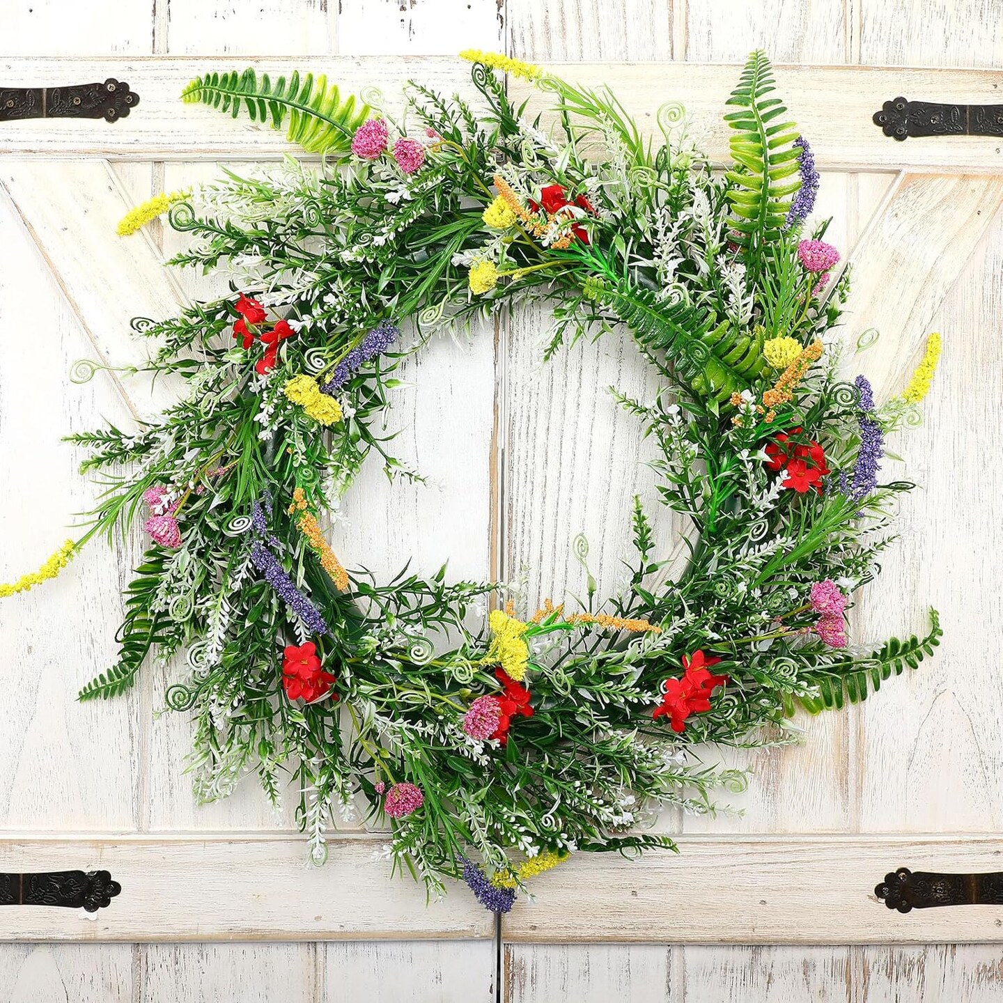Spring Floral Welcome: Doormat and Wreath Set for a Cheerful Home Entrance