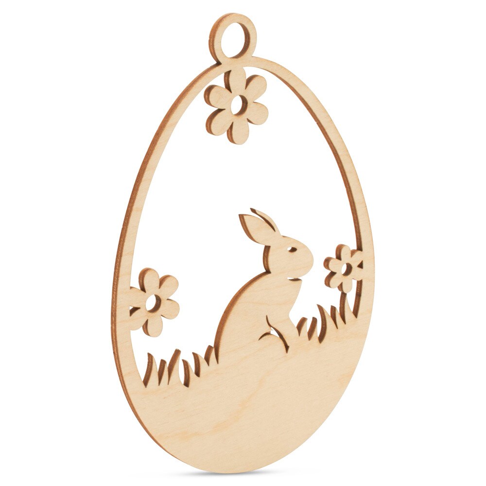 Wood Egg Cutout, Bunny Nature Scene 3"-24”, 1/8" Thick |Woodpeckers