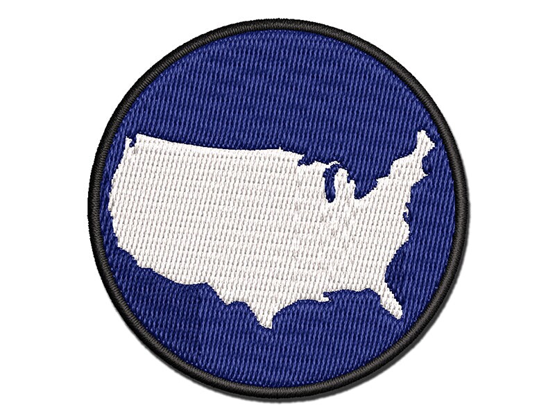 USA United States America Country Silhouette Multi-Color Embroidered Iron-On or Hook &#x26; Loop Patch Applique