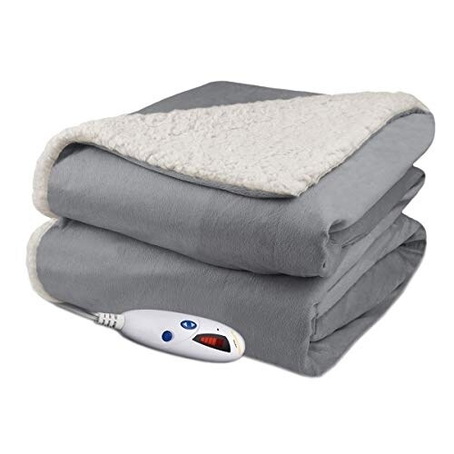 Biddeford Blankets Biddeford Velour and Sherpa Heated Throw Blanket Charcoal Gray