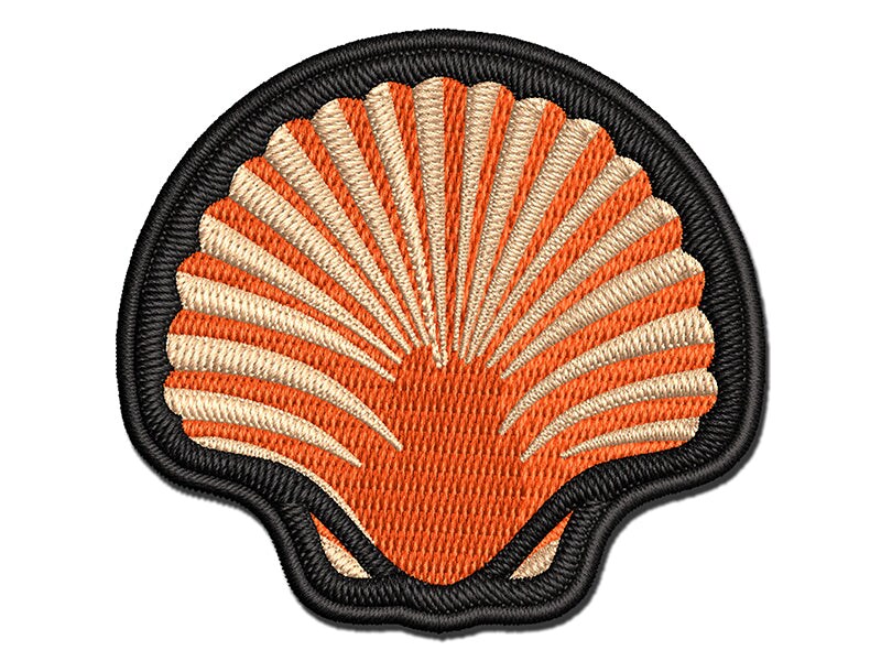 Scallop Seashell Hashmark Shaded Beach Shell Multi-Color Embroidered Iron-On or Hook & Loop Patch Applique