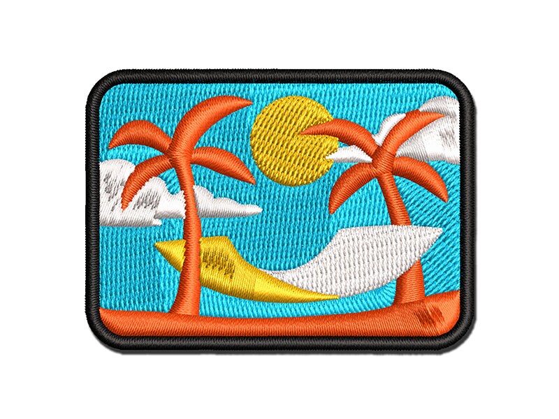 Vacation Hammock Beach Palm Trees Multi-Color Embroidered Iron-On or Hook &#x26; Loop Patch Applique