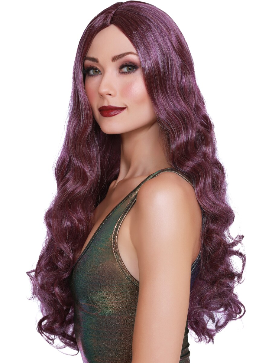 Womens Plum Colored Long Wavy Wig Costume Accessory