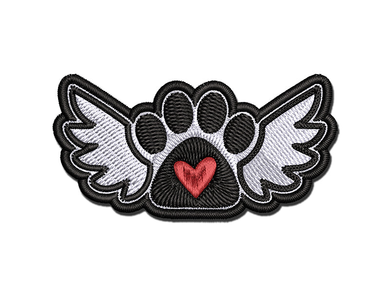 Paw Print Angel Wings with Heart Dog Cat Multi-Color Embroidered Iron ...