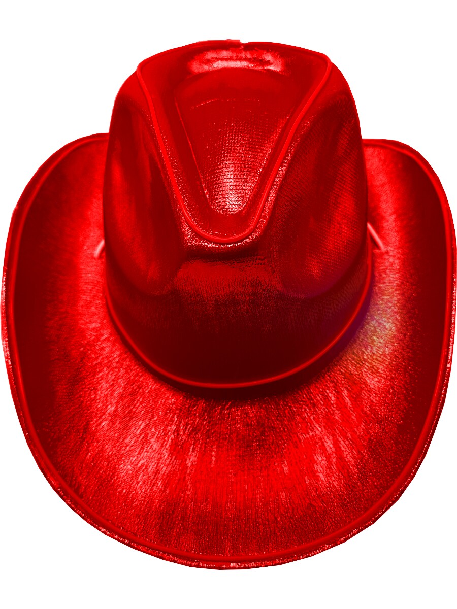 Adult&#x27;s Red Cowboy Hat With Party Wire EL Light Up Trim Costume Accessory