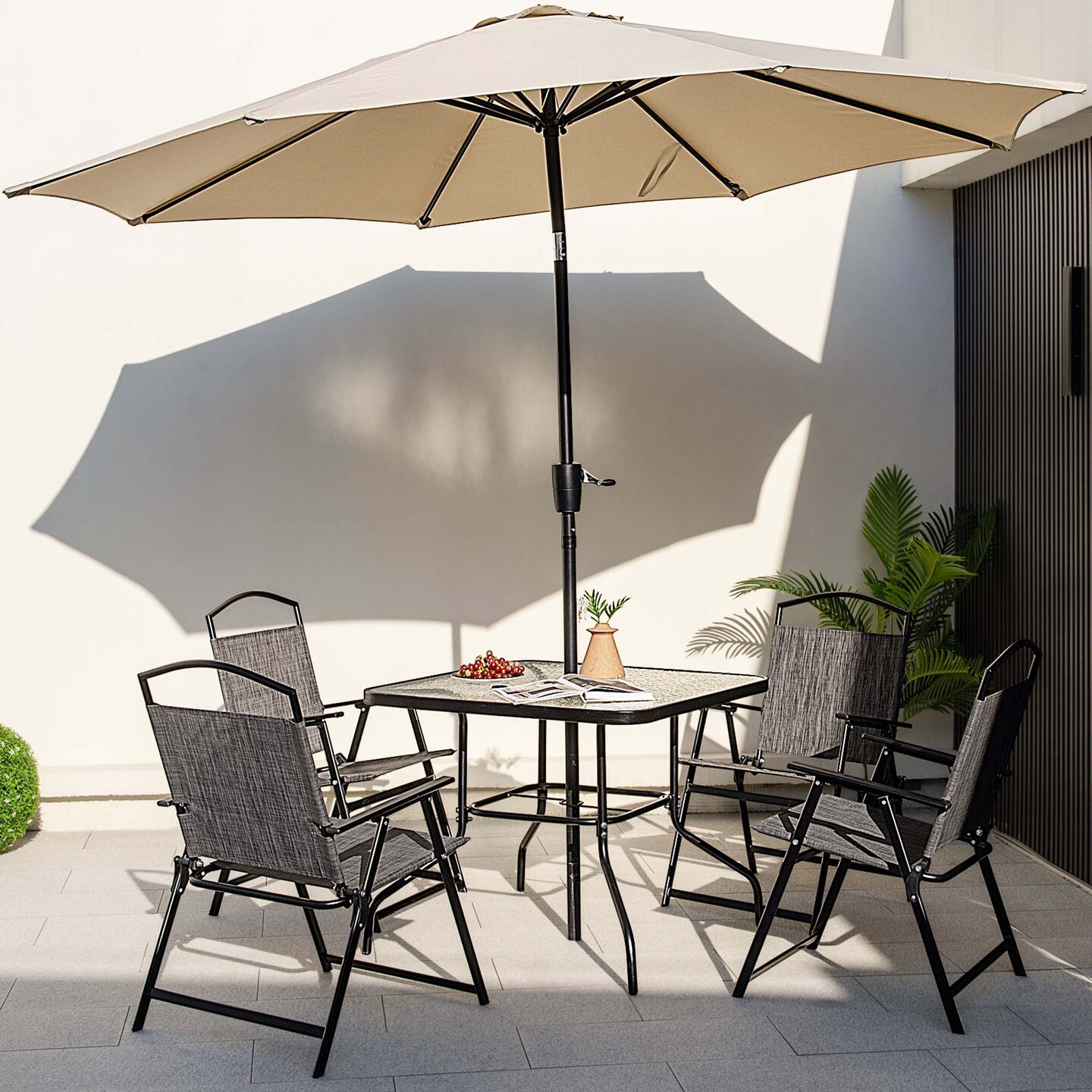 Costway Patio Folding Dining Chairs Set of 4 with Cozy Seat Fabric &#x26; Heavy-Duty Metal Frame Grey